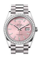 Rolex Day Date 40 Pink Diamond Dial Bezel White Gold President Bracelet 128349Rbr Watch